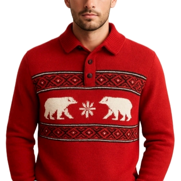 Chaps Red White Polar Bear Holiday Knit Mock Neck Sweater Size XXL - Picture 2 of 8